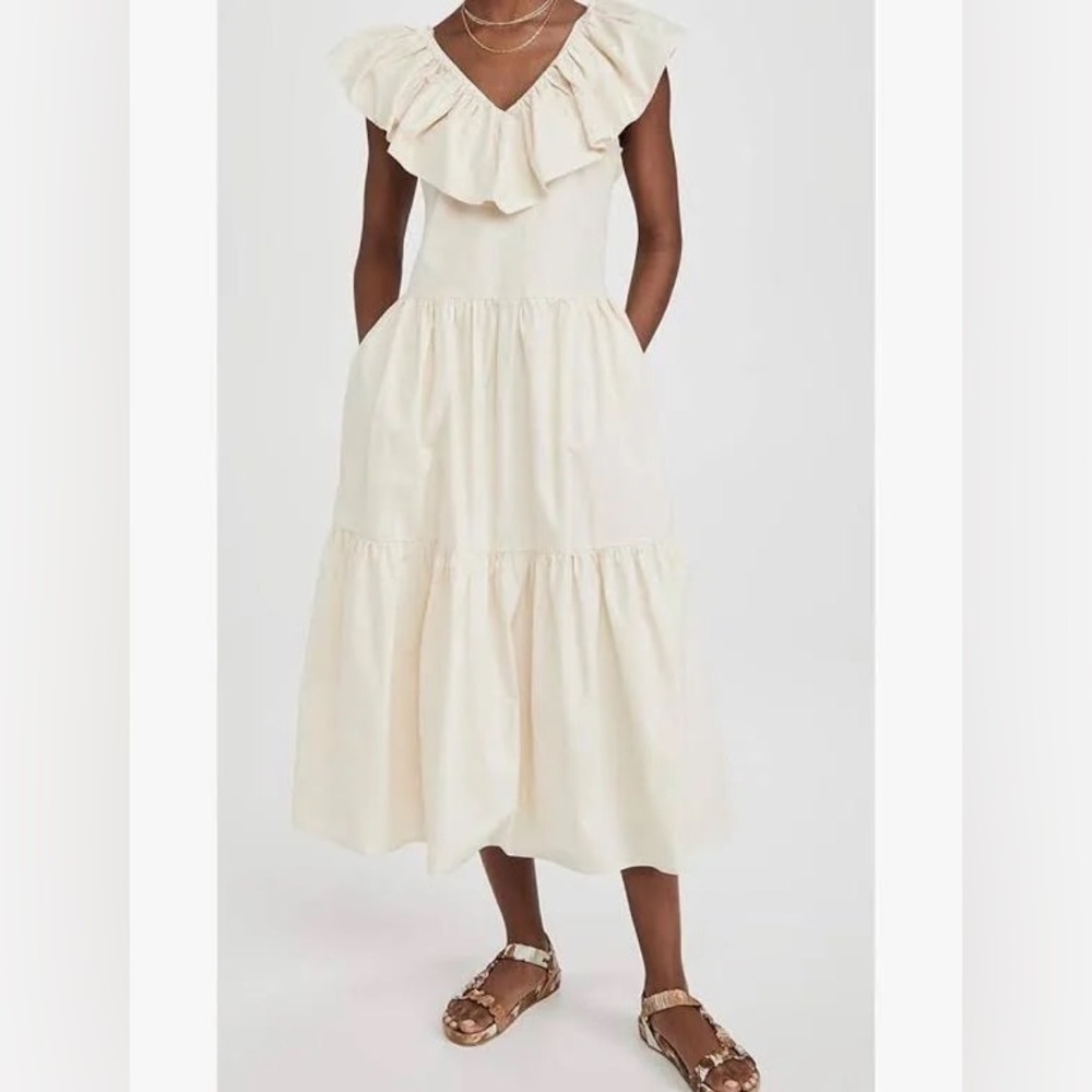 English Factory Ruffle Neck Sleeveless Midi Dress size S